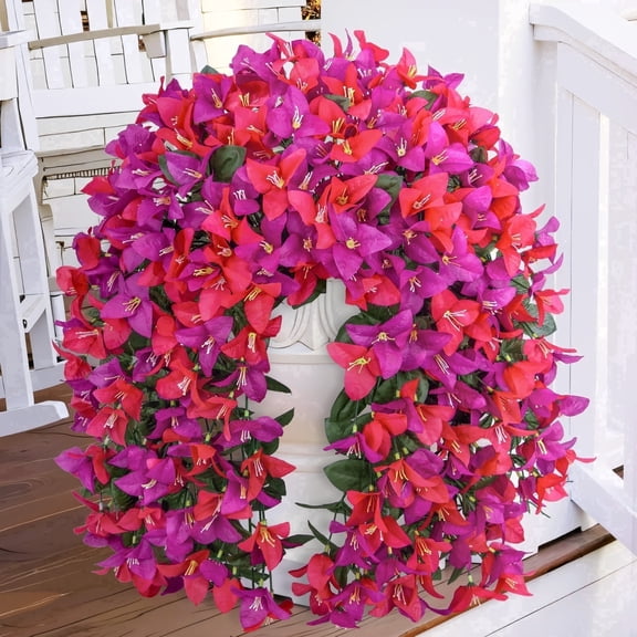 Scidweet Artificial Bougainvillea Flowers for Outdoors, 4 Pcs Faux Silk Hanging Flowers Long Trailing Fake Vines for Front Door Porch Yard Balcony Patio Summer Spring Home Decor, Red Purple