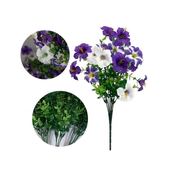 Artificial Flowers for Outdoors, UV Resistant Artificial Petunia Bouquet, Silk Greenery Stems for Garden Patio and Porch Decor, 1 Bundle, SouMaox