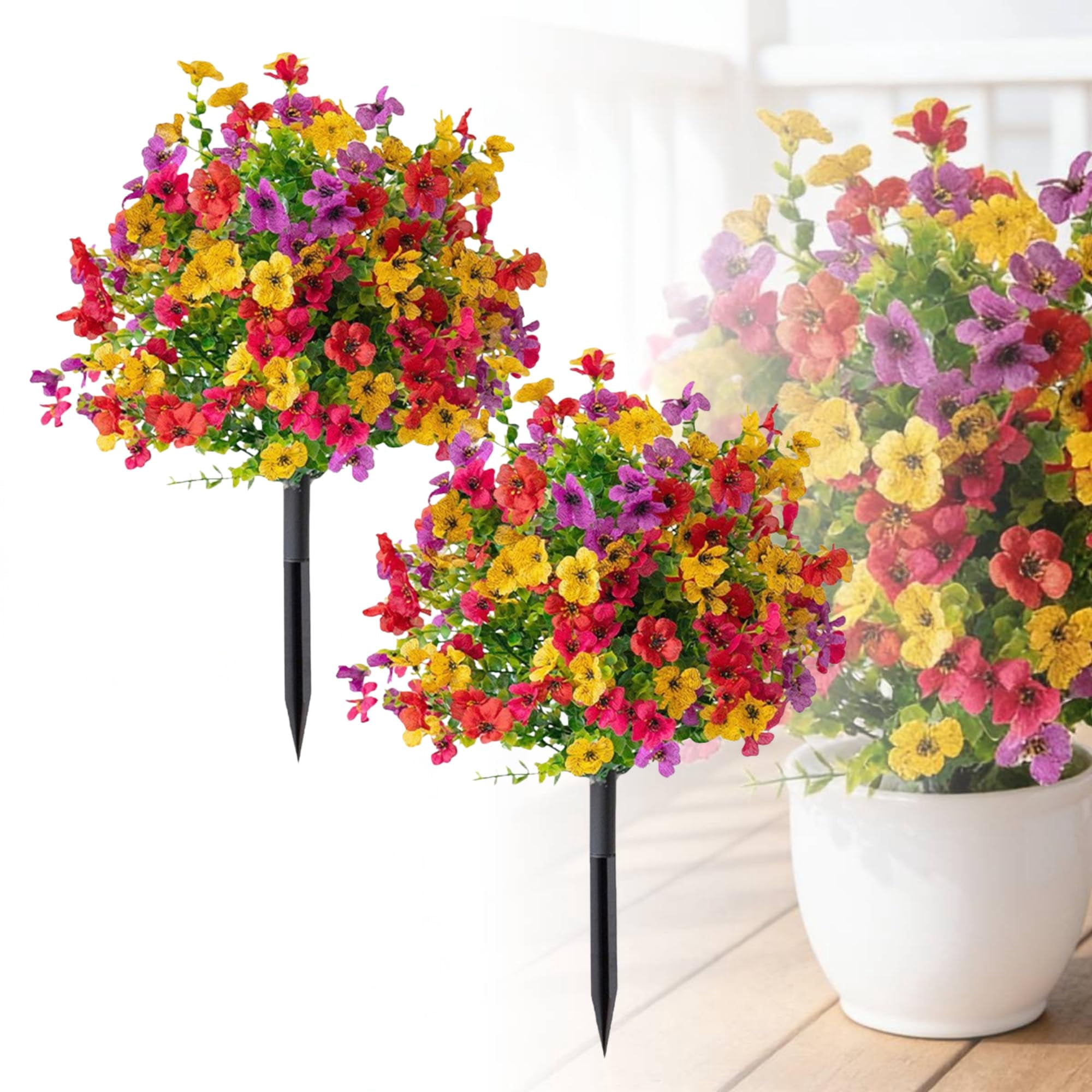 Artificial Flowers for Outdoors with Ground Stakes, UV Resistant Waterproof Faux Violet Blooms, Garden Yard and Patio Decoration