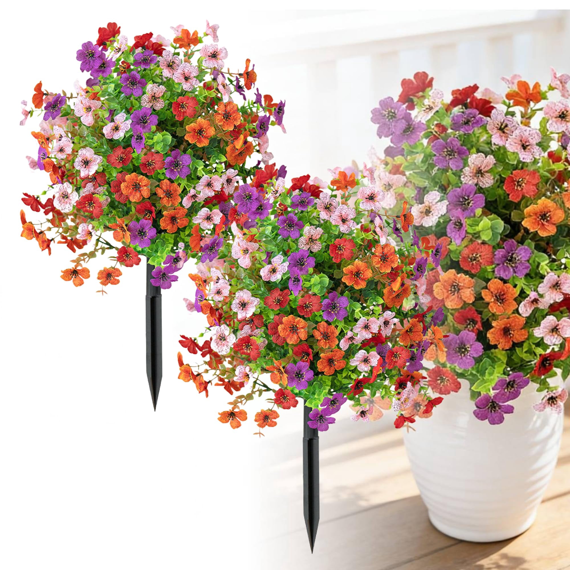 Artificial Flowers for Outdoors with Ground Stakes, UV Resistant Waterproof Faux Violet Blooms, Garden Yard and Patio Decoration