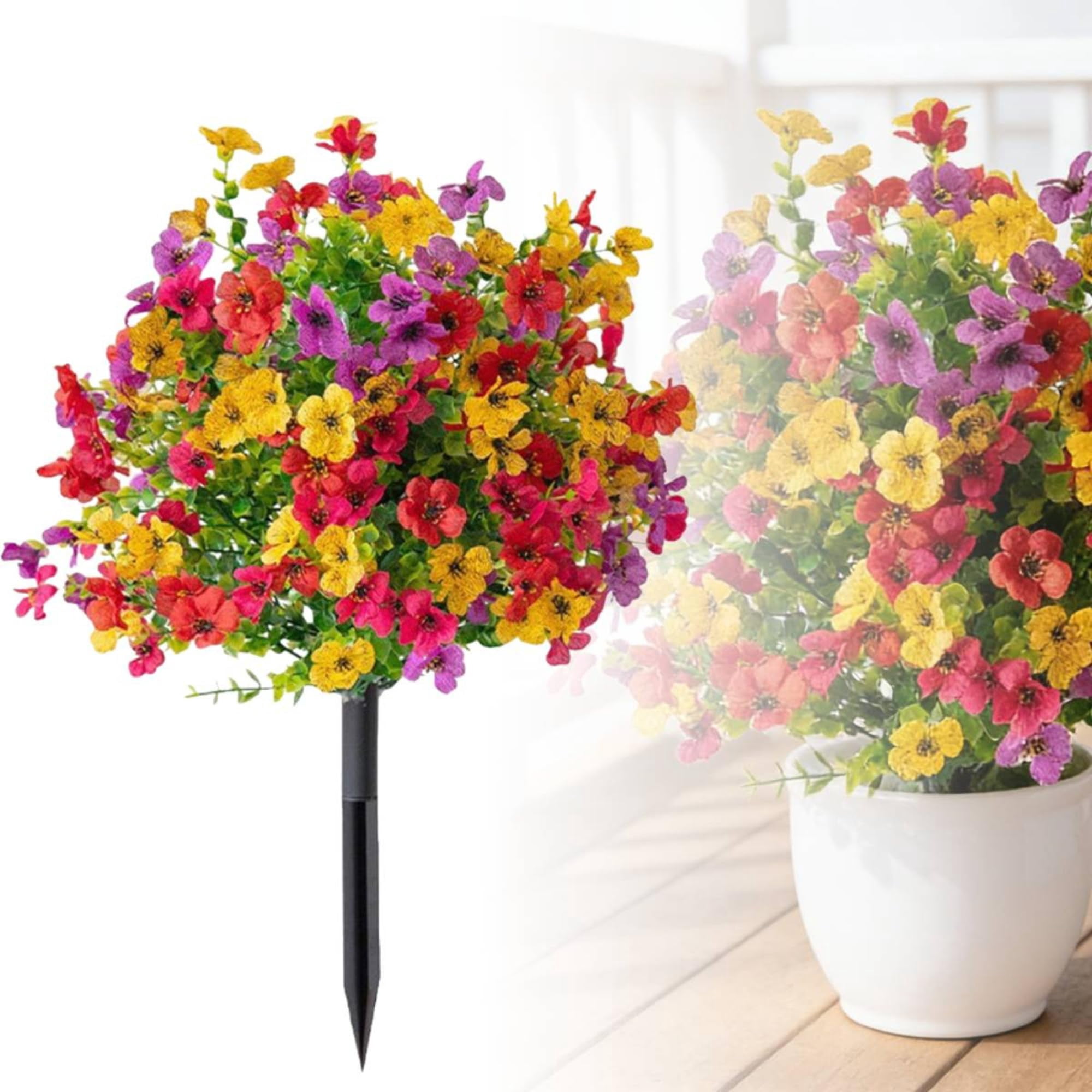 Artificial Flowers for Outdoors with Ground Stakes, UV Resistant Waterproof Faux Violet Blooms, Garden Yard and Patio Decoration