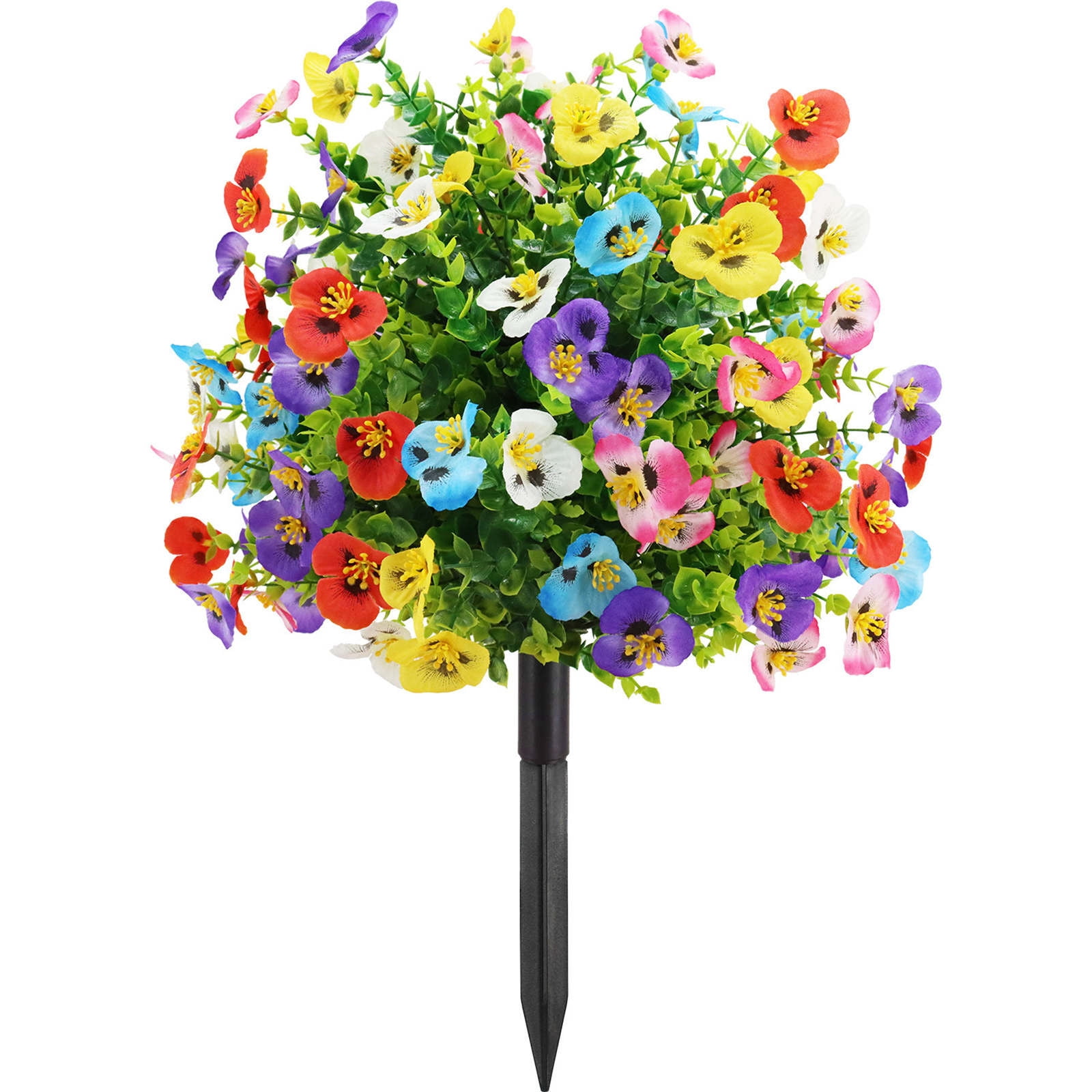 Artificial Flowers for Outside,Flower Sticks,Artificial Boxwood Topiary Ball Bushes with Violet Flowers Outdoor Plants with Ground Spike,22IN(C)