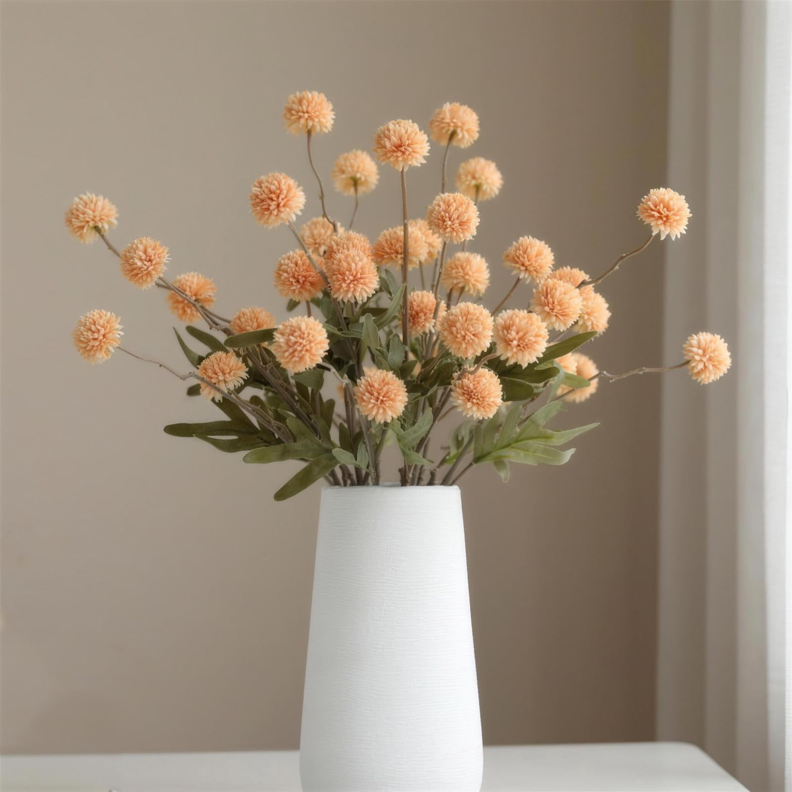 Artificial Flowers for Vases 20 Inch 10 Stems, Silk Dried Fake Mums Bouquet Indoor Faux Floral Arrangements for Decoration (White)