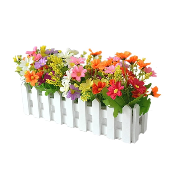 Artificial Flowers in Picket Fence Pot - Fake Mixed Color Jumping Orchid Plants - Mini Potted Plant