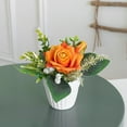 thumbnail image 1 of Artificial Flowers in Vase, Faux Silk Fake Rose Flowers Bouquets in Vase, Orange Artificial Plants for Home Table Party Office Decor, 1 of 6