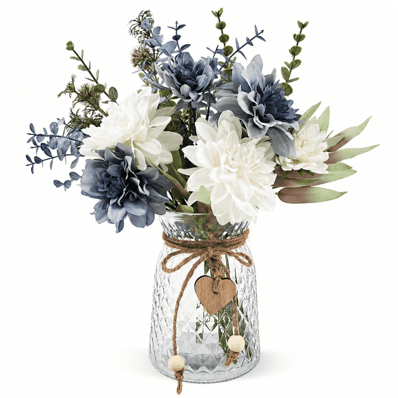 Artificial Flowers in Vase ,Flower Centerpieces for Table ,Fake Flowers with Vase for Dining Room, Kitchen Table Coffee Table Decor