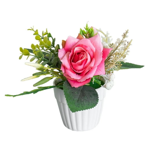 Artificial Flowers in Vase, Roses Flowers， Faux Flowers for Coffee Table Décor, Spring Decorations for Home(Hot Pink)