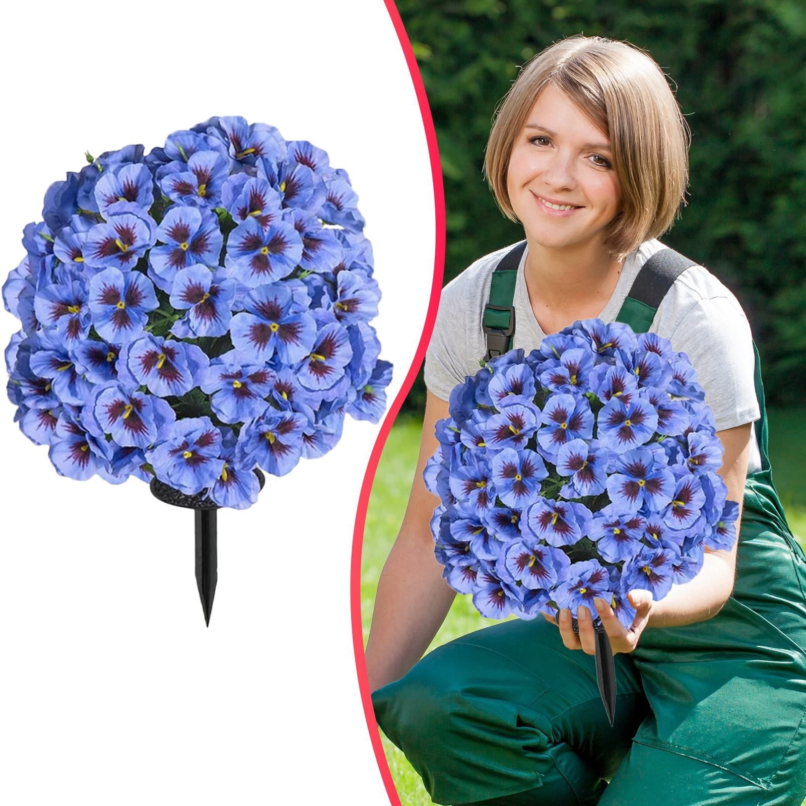 Artificial Flowers with Ground Spike, Faux Spike Plants, Colorful Silk Flowers for Garden Yard Patio Front Porch Outdoor Decor,Blue