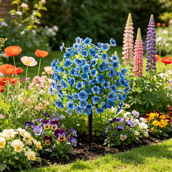 Artificial Flowers with Ground Spikes, Faux Shrubs for Garden, Outdoor Wedding Party Decorations, Patio & Porch Faux Plants