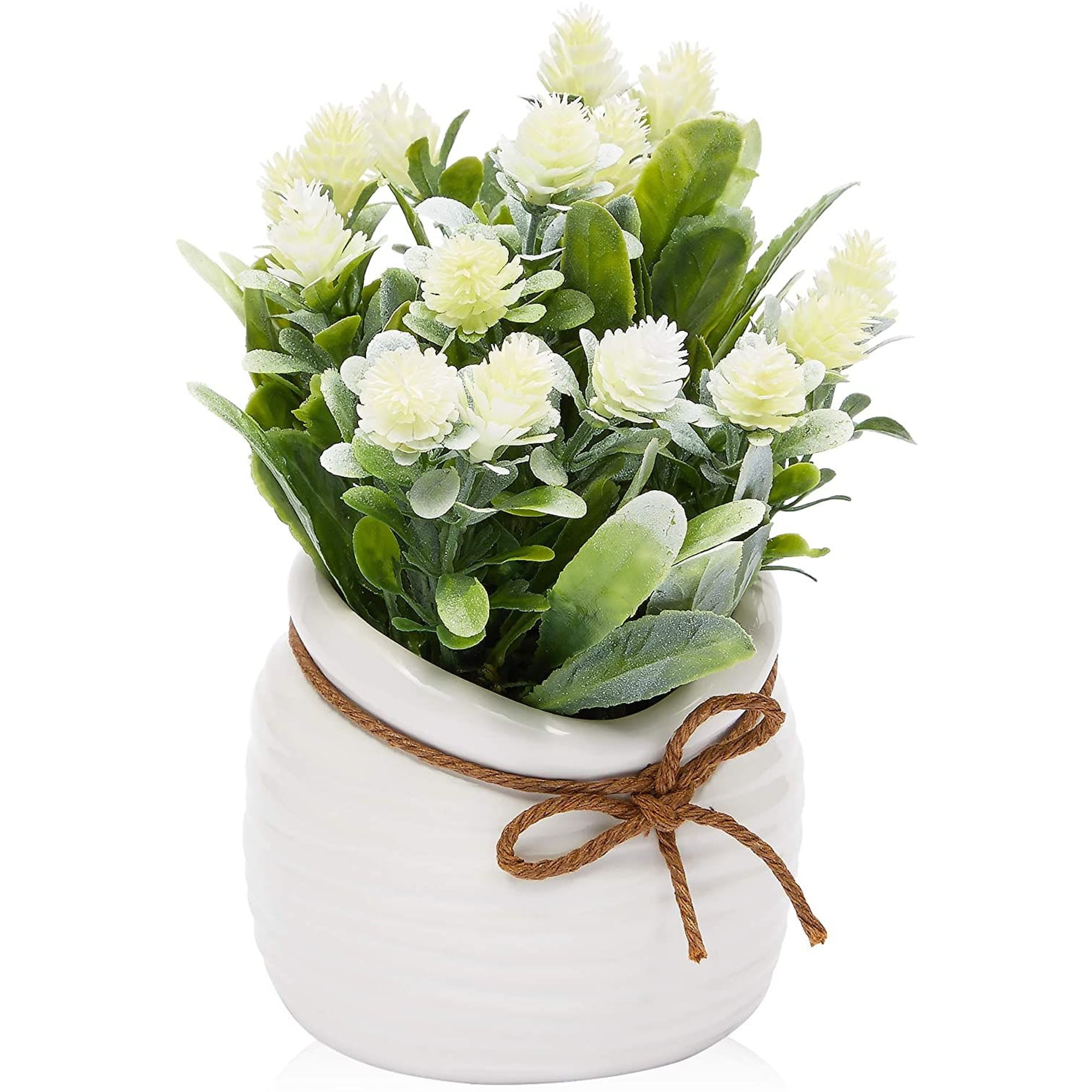 Juvale White Artificial Flowers with Vase, Fake Faux Plants with Small
