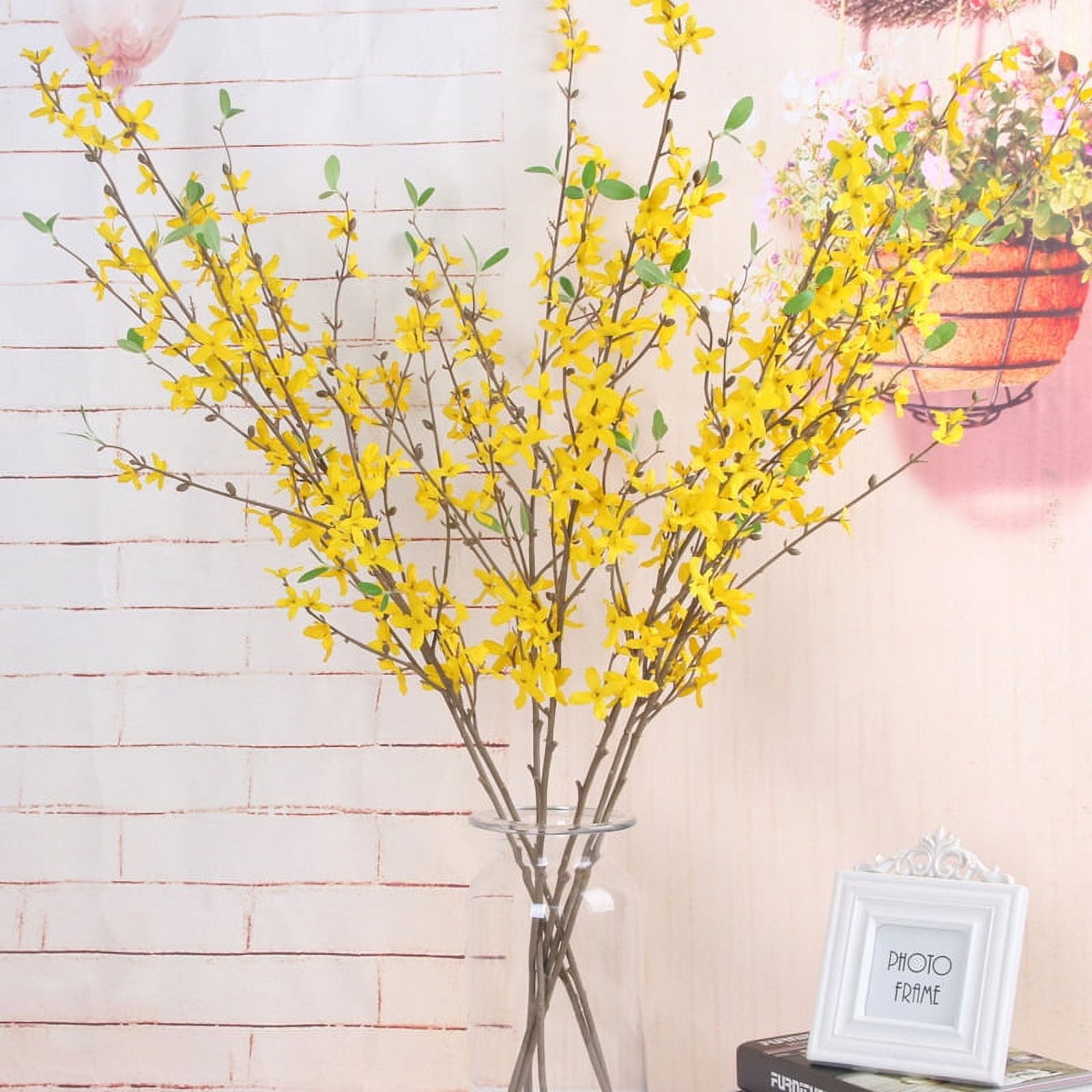 Artificial Forsythia Blossom 4Pcs,Fake Silk Forsythia Branches Winter