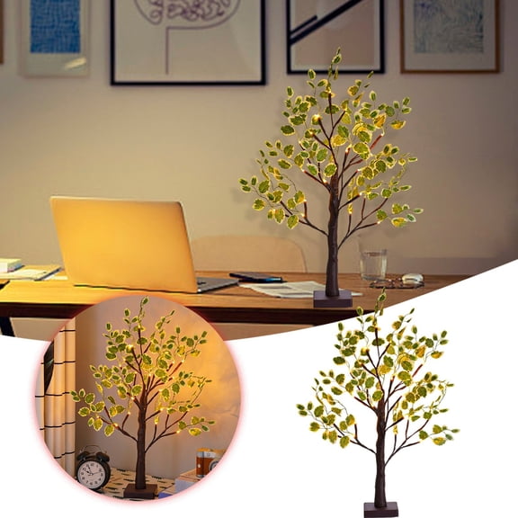 Artificial Forsythia Tree Lamp with Flowers & LED Lights, Spring Easter Home Decoration, Lighted Birch Tabletop Tree for Wedding, Party, Holiday, Bedside, Nightlight, Battery Operated