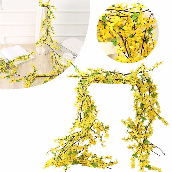 Artificial Forsythia Vines & Green Plants – Miyuadkai Winter Jasmine Small Yellow Flower Home Living Room Wall Decoration Vine, Spring Floral Styling