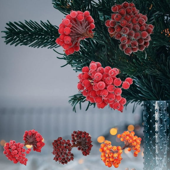 Artificial Frosted Holly Berries,Artificial Wine Red Holly Berries,Fake 12 mm Mini Christmas Fruit Berry Flower Decor for Christmas Tree Decorations Flower Wreath DIY Patio Table Decorations