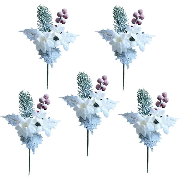 Artificial Frosted Pine Branches Twig Snow Covered Berries and Pick Christmas Halloween/Thanksgiving Decoration Holiday Table Supplies Decor (Cotton)
