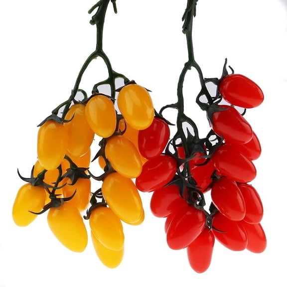 Artificial Fruit Cherry Tomatoes Bunche Fake Plastic Lifelike Red & Yellow Small Tomatoes Simulation Cabinet Showcase Home Kitchen Decoration - 2 PCS