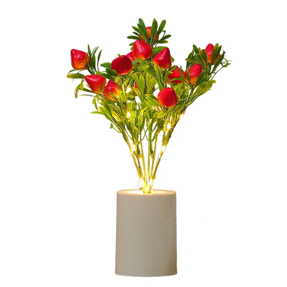 Artificial Fruit LED Potted Night Light - Creative Resin Ambient Lamp for Bedroom Bedside Desktop Home Decor