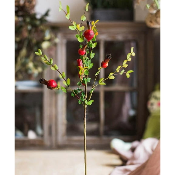 Artificial Fruit Small Pomegranate Fruit Stem 23" Tall
