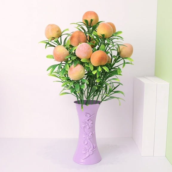 Artificial Fruit Stem Bouquet Fake Strawberry Pomegranate Apple Peach Lemon Orange Plants Branches with Green Leaves Simulation Fruit Picks Stems for Vase Flower Arrangement Home Decor (#1)