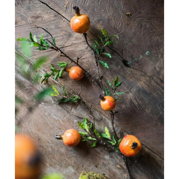 Artificial Fruit Yellow Orange Pomegranate Fruit Stem 36" Tall