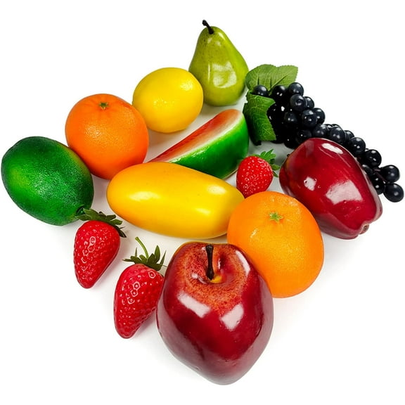 Artificial Fruits Pack, Fake Fruits for Home Decor, Simulation Fruit Set, Faux Fruits Set for Party Chirstmas Decortion, Fruit Modle for Photoshoot, Fake Apples, Grapes, Mixture Fruits 13 Pieces/Set