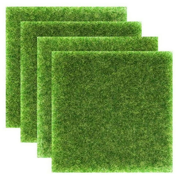 Artificial Garden Grass, Life-Like Fairy Artificial Grass Lawn 6 x 6 Inches Miniature Ornament Garden Dollhouse DIY Grass (4 Packs)