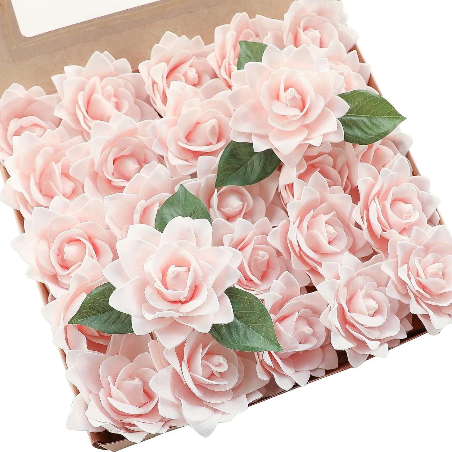 Artificial Gardenia Flowers 2.7" 25pcs Real Looking Ivory Foam Fake Flowers with Stems for DIY Wedding Bouquets Bridal Shower Centerpieces Floral Arrangements Party Tables Home Decorations