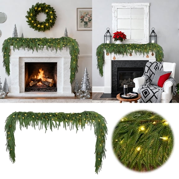 Artificial Garland Christmas Decorations, Realistic Greenery Pine Cypress Garlands for Mantle Fireplace Stairs Table Wall Porch, Holiday Winter Decor,Year Round Home Wedding Floral Spray Display