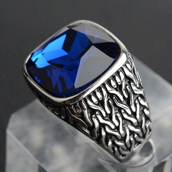 Men's Stainless Steel Ring with Artificial Gemstone Square Inlay Geometric Statement Ring Band Jewelry Gift for Him Steel Black Golden Red Yellow Blue