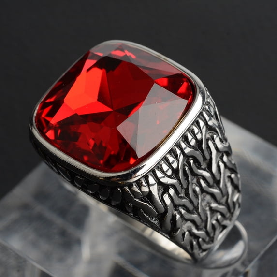 Men's Stainless Steel Ring with Artificial Gemstone Square Inlay Geometric Statement Ring Band Jewelry Gift for Him Steel Black Golden Red Yellow Blue
