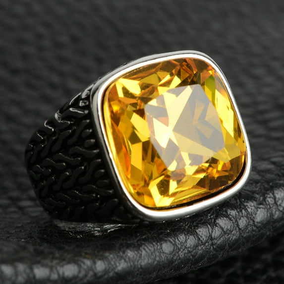 Men's Stainless Steel Ring with Artificial Gemstone Square Inlay Geometric Statement Ring Band Jewelry Gift for Him Steel Black Golden Red Yellow Blue