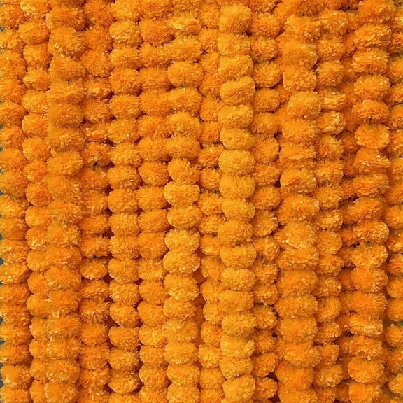 Artificial Genda/Marigold Flowers Long Strands for Indian Decoration, Wedding, Party, Birthday, Diwali, House Warming Ceremony Light Orange (Pack of 5)