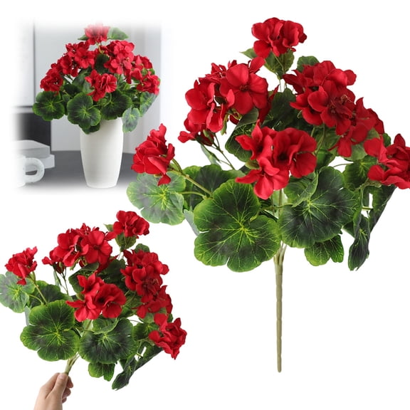 Artificial Geranium Bush, UV Resistant Faux Flowers, Silk Flowers for Outdoor Planter, Patio Garden Cemetery Decor, Home Indoor Table Centerpieces, Floral Arrangement for Home Party Decor