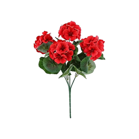 Artificial Geranium Fake Flowers for Outdoors Decoration,1 Bundles Silk Geraniums Red Flower UV Resistant Look Real Faux Plants for Front Door Garden Porch Planter Patio Balcony Yard Indoor Home