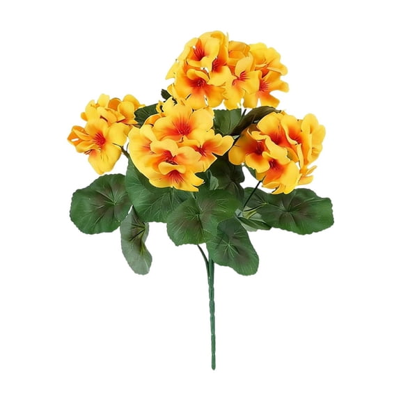 Artificial Geranium Fake Flowers for Outdoors Decoration,1 Bundles Silk Geraniums Yellow Flower UV Resistant Look Real Faux Plants for Front Door Garden Porch Planter Patio Balcony Yard Indoor Home