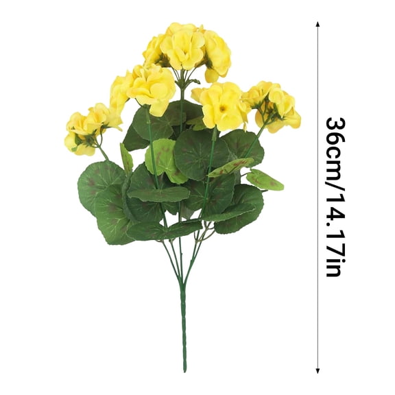 Artificial Geranium Flower Bouquet, Yellow Faux Crabapple Blooms for Outdoor Balcony Garden Decor, UV Resistant Fake Plants