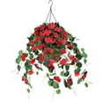 thumbnail image 1 of Artificial Geranium Flower in Hanging Basket,12 inch Coconut Lining Hanging Basket with Artificial Vine Begonia Plants for The Decoration of Outdoor and Indoor(Pink), 1 of 5