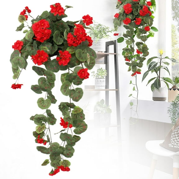 Artificial Geranium Flower Vines 30" Flowering Geranium Artificial Plant Hanging Basket (Flower Baskets Are Not Included) Home Decor