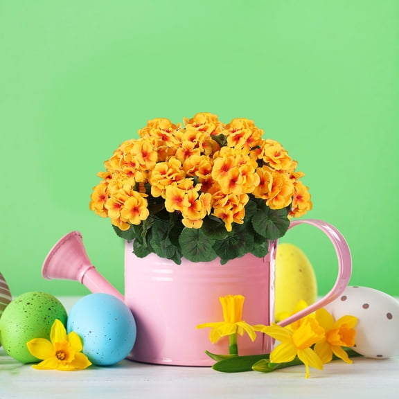 Artificial Geranium Flowers 5 Branch Silk Geranium Bush Fake Plants for Outdoor Garden Patio Home Table Centerpieces Wedding Cemetery All Season Decor Yellow 13 Inch (1Pcs)