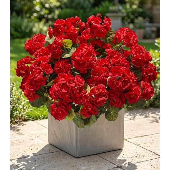 Artificial Geranium Flowers, 6 Bundles Faux Silk Plants, UV Resistant Outdoor Decor, Red