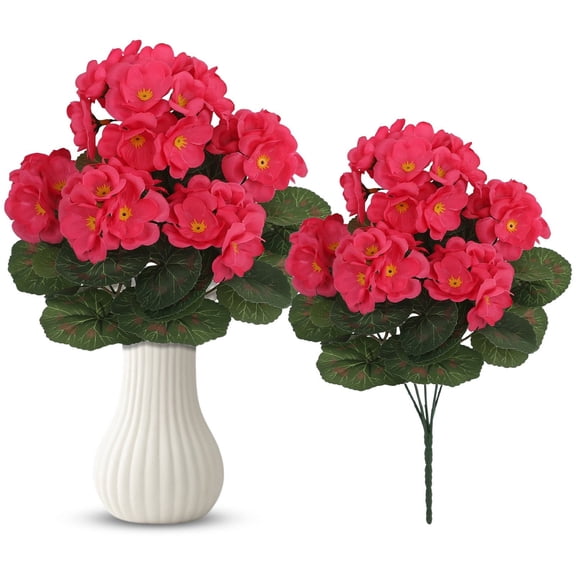 Artificial Geranium Flowers, Fake Flowers for Outside, Red Silk Geraniums for Garden, Fall Decor for Interior Porch Garden Decoration, 1Pcs Table Centerpiece Flowers Hot Pink 14.1 In