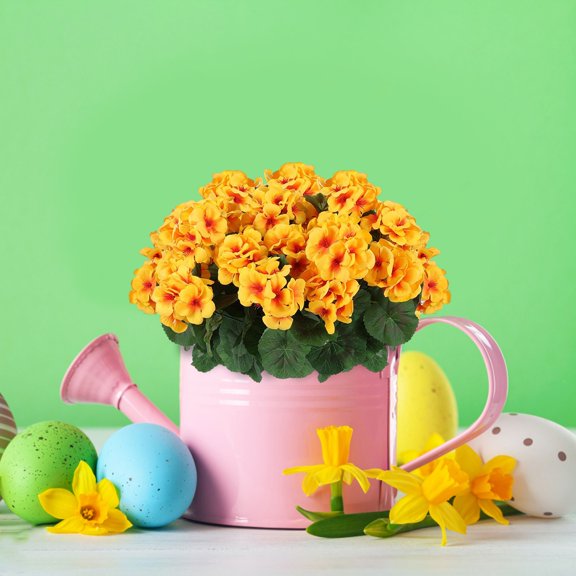 Artificial Geranium Flowers for Outdoor Spring Summer Decoration, 13 Inch Fake Geranium Faux Plants UV Resistant for Front Door Planter, Outside Home Garden Balcony Yard Porch Decor, Yellow