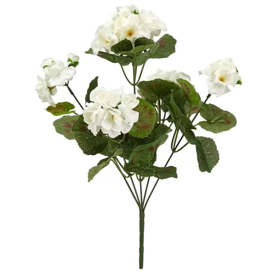 Artificial Geranium Flowers for Outdoors, 1 Pc Geranium Silk Flower Outdoor UV Resistant Garden Plants Faux Flowers for Christmas Home Kitchen Table Centerpieces Decor, 13.7 Inch, White