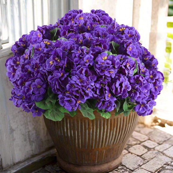 Artificial Geranium Flowers for Outdoors Geranium Silk Flowers Outdoor UV Resistant Garden Plants Faux Flowers for Home Kitchen Table Centerpieces Decor 12 Purple