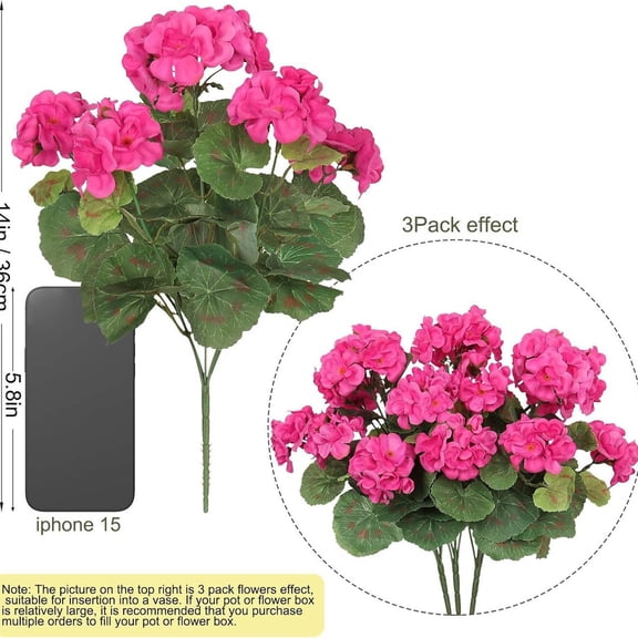 Artificial Geranium Flowers for Outdoors Silk Geraniums Flowers ， for Outdoors UV Resistant Purple Pink Artificial Geranium Bush Faux ，for Floral Home Decor Indoor Garden Patio Grave Cemetary Vase