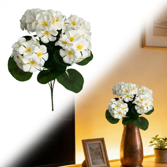 Artificial Geranium Plant Realistic Silk Flowers for Outside UV Resistant Faux Geraniums Flowers for Indoor Outdoor Home Garden Office Decoration (White)