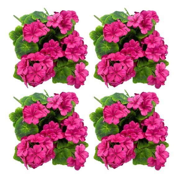 Artificial Geraniums (4 Pack) - 18 Inch Silk Geranium Flower Bushes, Lifelike for Garden, Wedding, Home Decor - Indoor/Outdoor Planter & Pot Arrangements