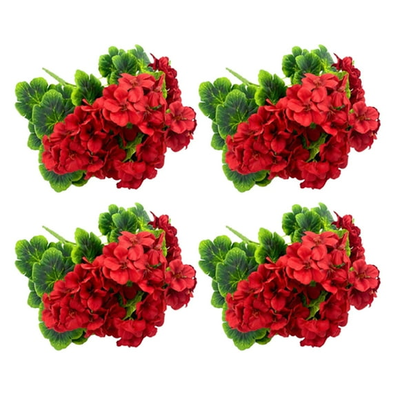 4PCS Artificial Geranium Flowers - 18" Red Silk Geranium Bushes for Outdoor/Indoor Decor, Planter Pots, Patio Table Centerpieces - Realistic Full Bloom Floral Arrangements