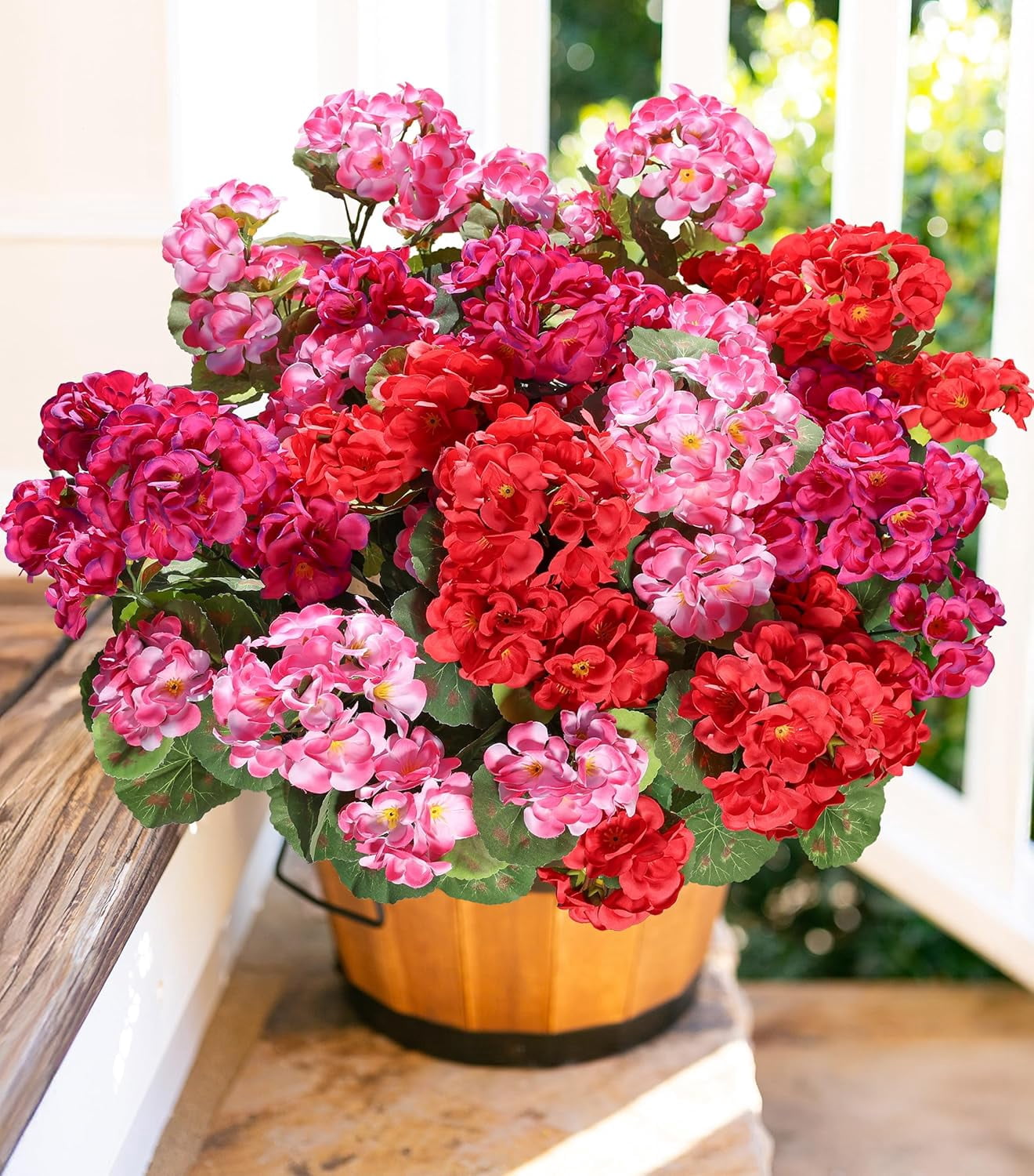 Geranium Front Artificial Geraniums Fake Flowers for Outdoors Decoration, 6 Bundles ...