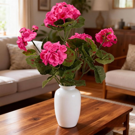Artificial Geraniums Fake Geranium Flowers, Artificial Flowers for Outdoors, Faux Flowers, Fade Resistant Realistic Geranium Bouquet Spring Outdoor Indoor Decoration Flowers Rose Red 1Pcs